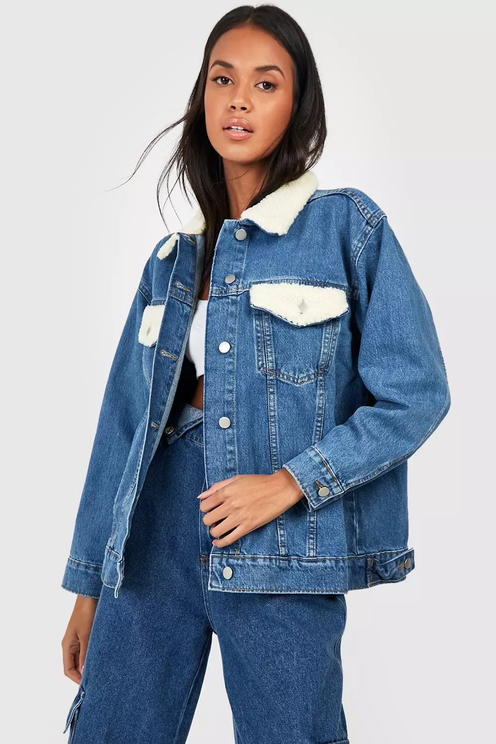 Denim best sale jacket teddy